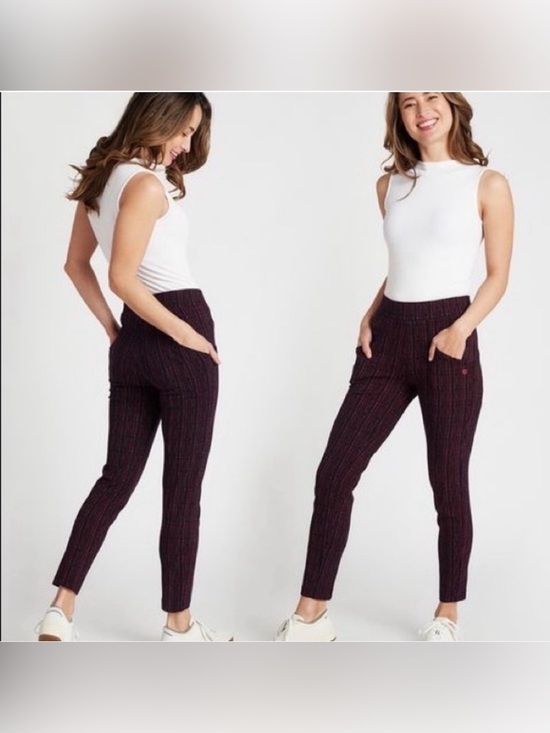 Betabrand Pants - BETABRAND Journey 6 Pocket Skinny Dress Pants Neo Plaid Black Red Size LP